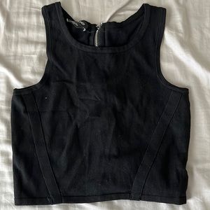 Bebe black, zip back, crop top tank. Size M.